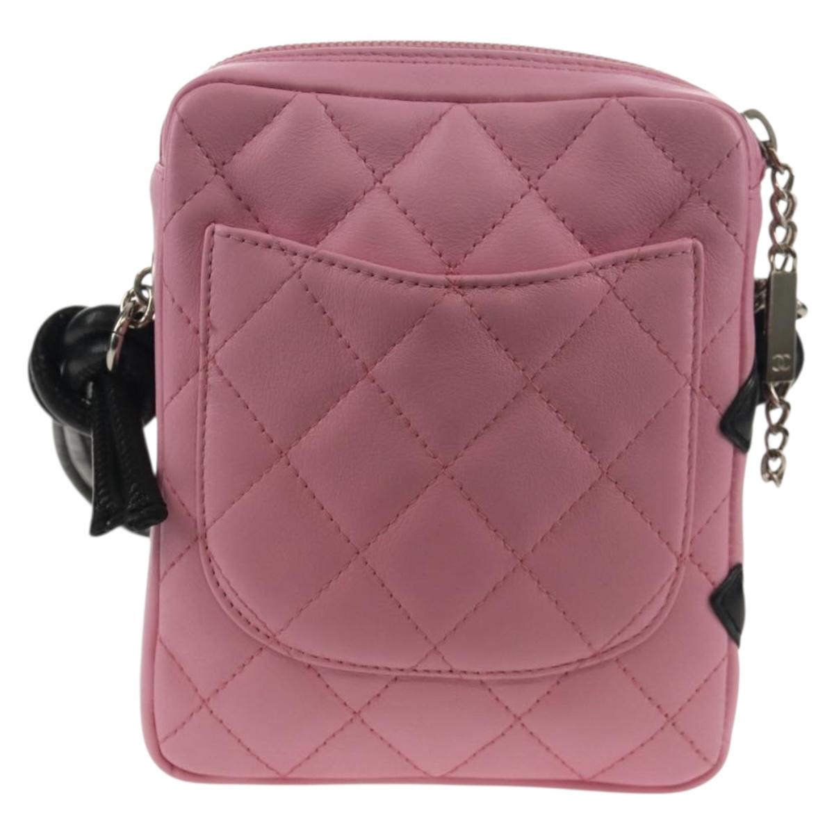 CHANEL Cambon Line Shoulder Bag Leather Pink Black CC Auth mr1562V