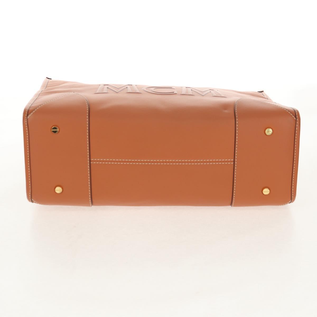 MCM Hand Bag Leather Brown Gold Auth mr1563A