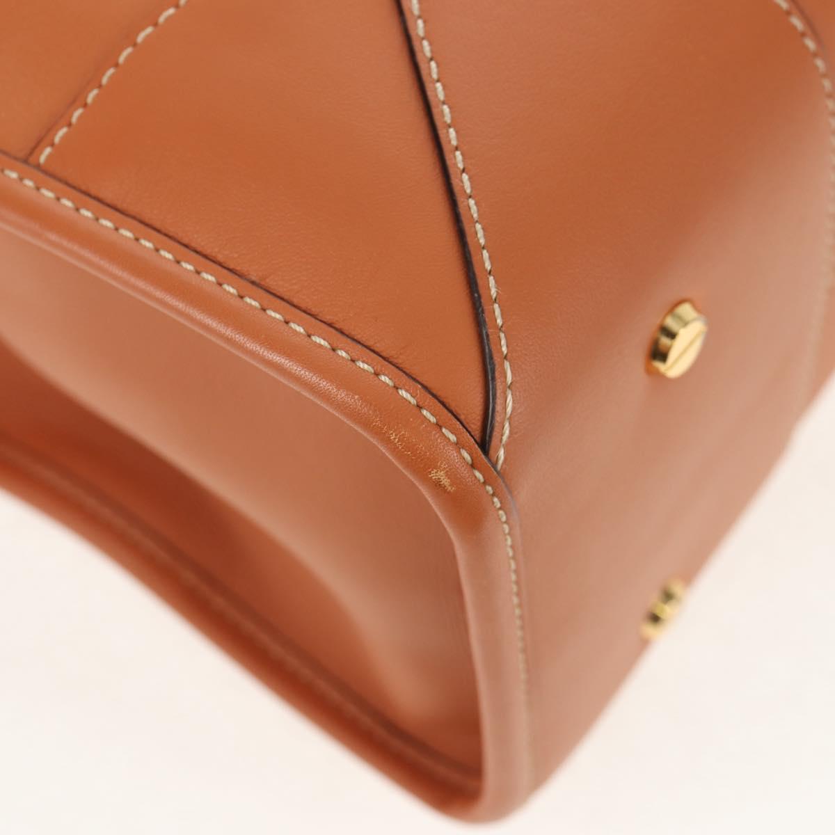 MCM Hand Bag Leather Brown Gold Auth mr1563A