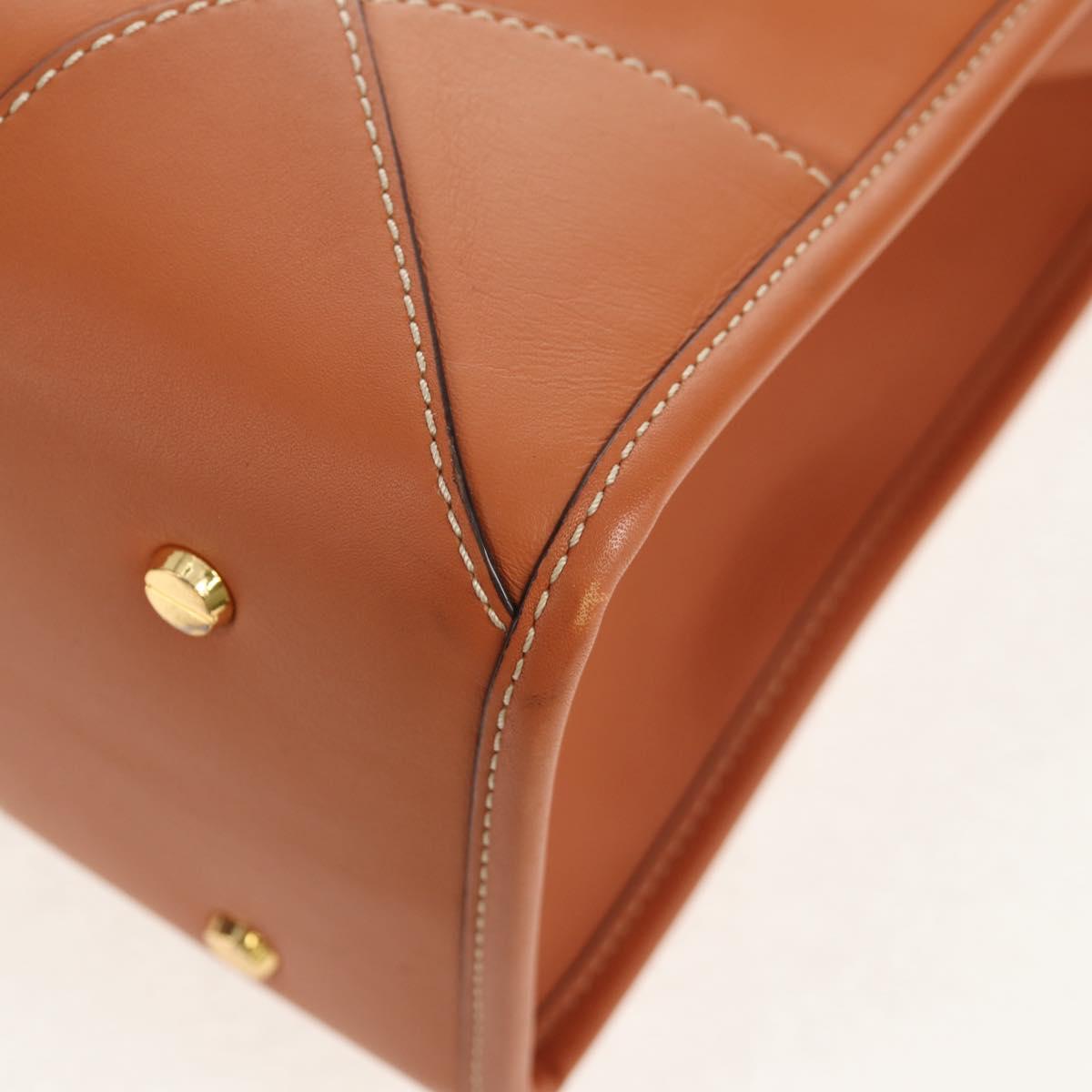 MCM Hand Bag Leather Brown Gold Auth mr1563A