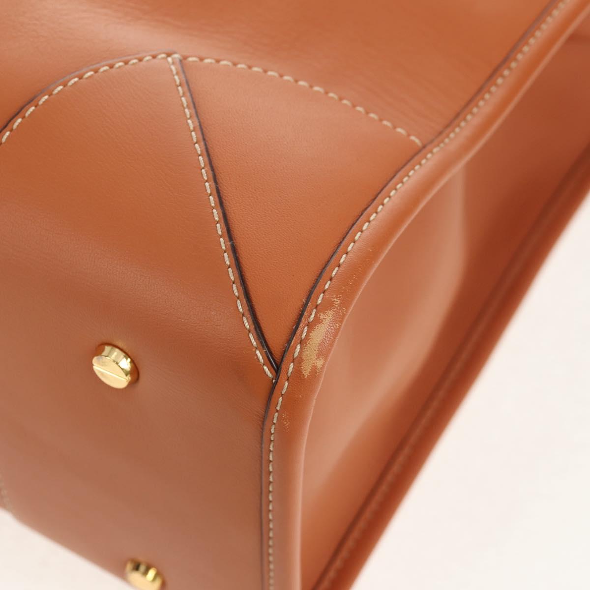 MCM Hand Bag Leather Brown Gold Auth mr1563A