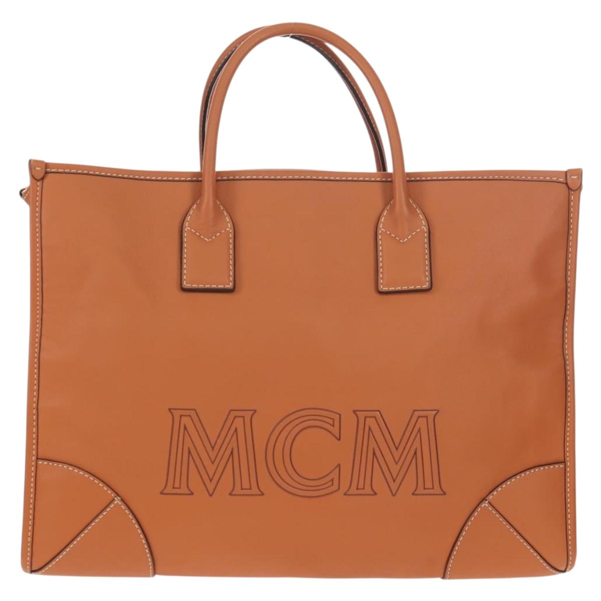 MCM Hand Bag Leather Brown Gold Auth mr1563A