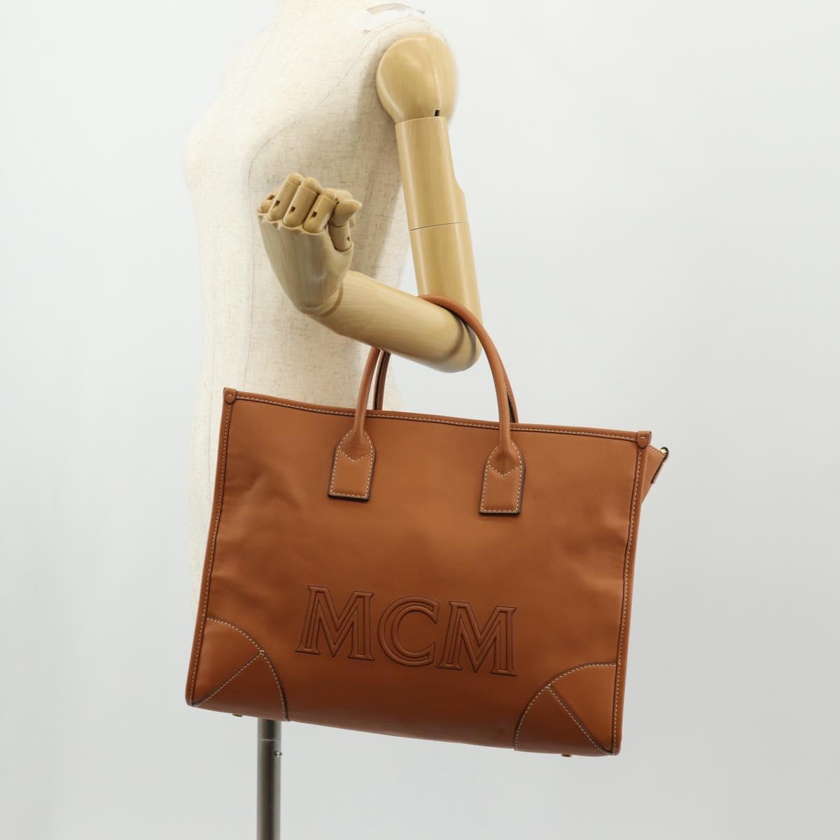 MCM Hand Bag Leather Brown Gold Auth mr1563A