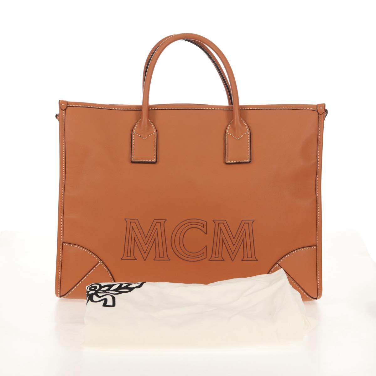 MCM Hand Bag Leather Brown Gold Auth mr1563A
