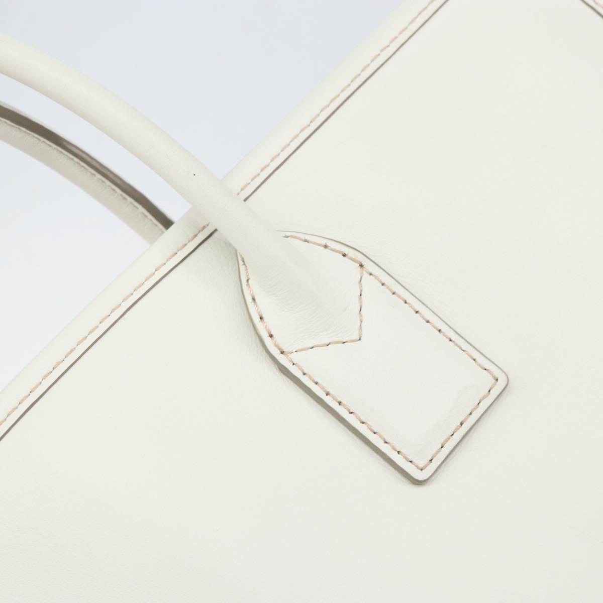 MCM Hand Bag Leather White Gold Auth mr1564