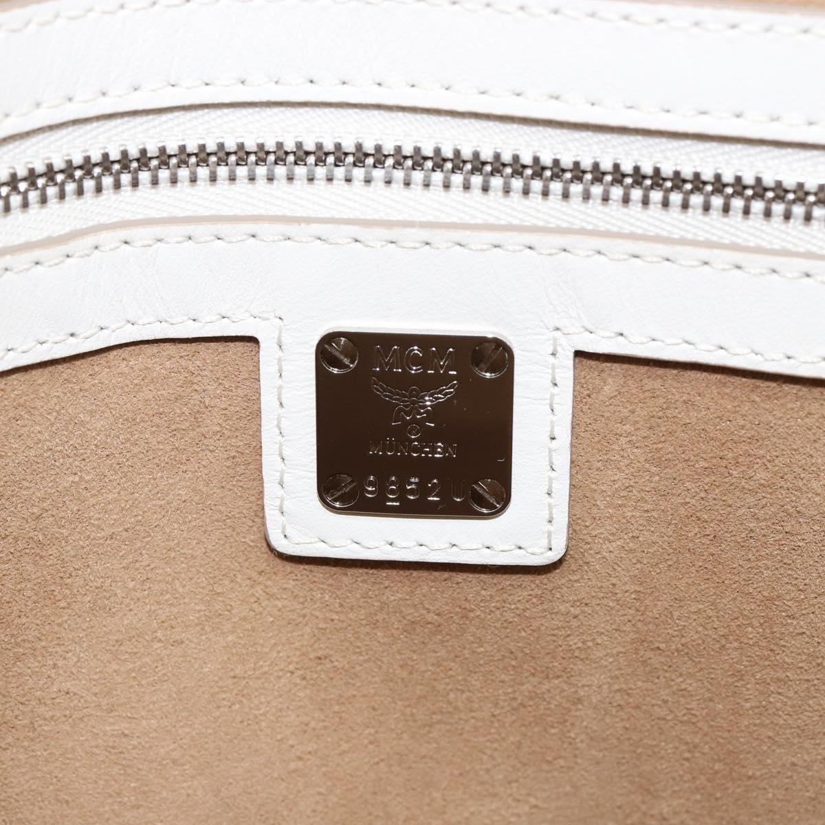 MCM Hand Bag Leather White Gold Auth mr1564
