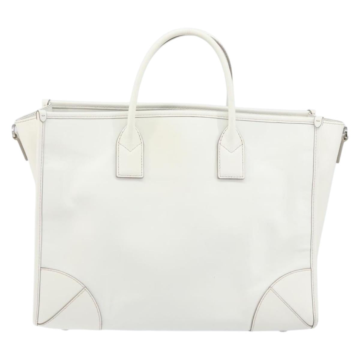 MCM Hand Bag Leather White Gold Auth mr1564