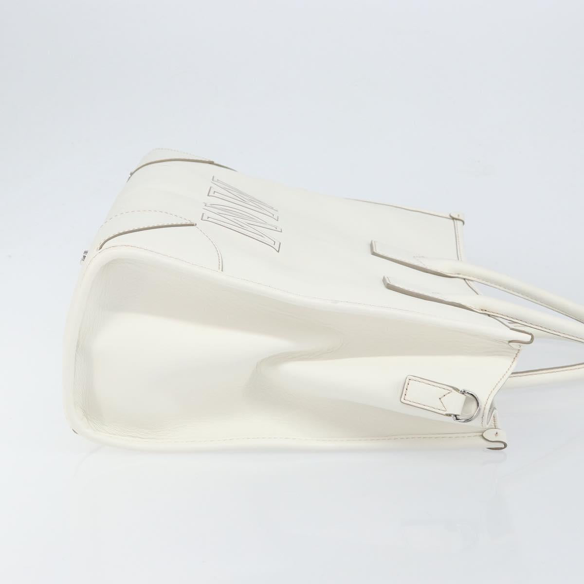 MCM Hand Bag Leather White Gold Auth mr1564