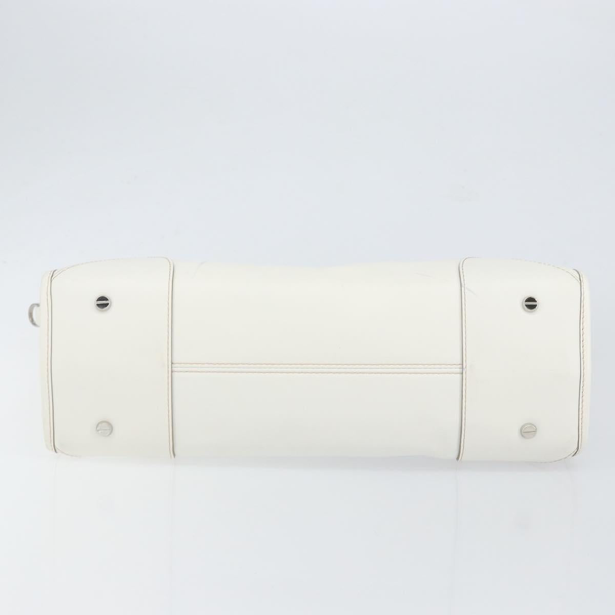 MCM Hand Bag Leather White Gold Auth mr1564