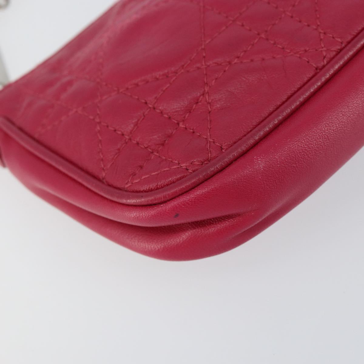 Christian Dior Canage Chain Shoulder Bag Lamb Skin Pink Silver Auth mr1565