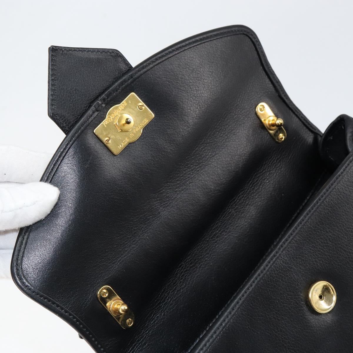 SAINT LAURENT Hand Bag Leather Black Gold Auth mr1566