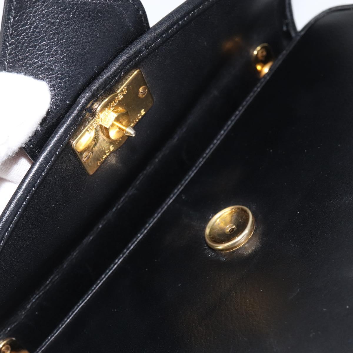 SAINT LAURENT Hand Bag Leather Black Gold Auth mr1566