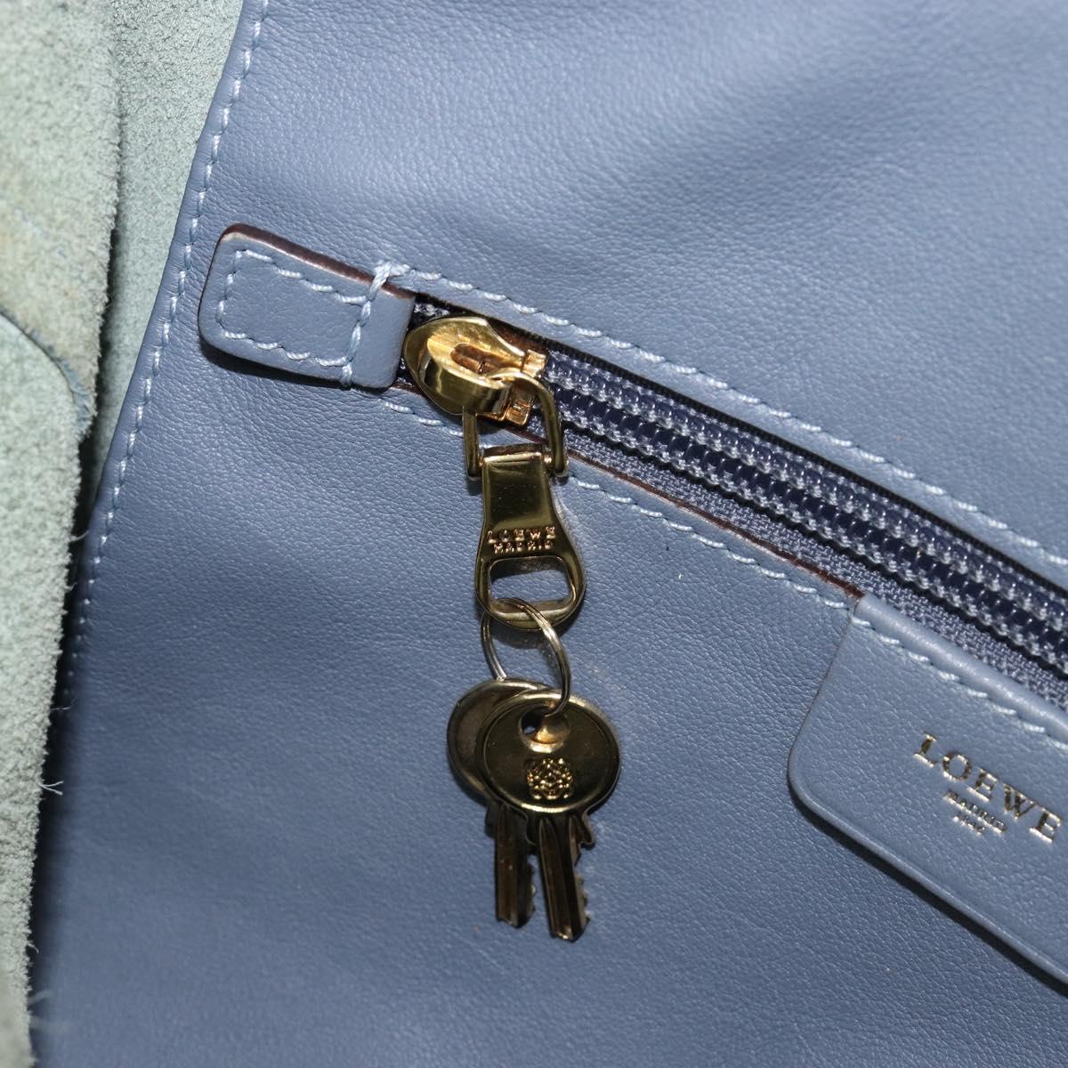 LOEWE Anagram Shoulder Bag Leather Blue Gold Auth mr1567