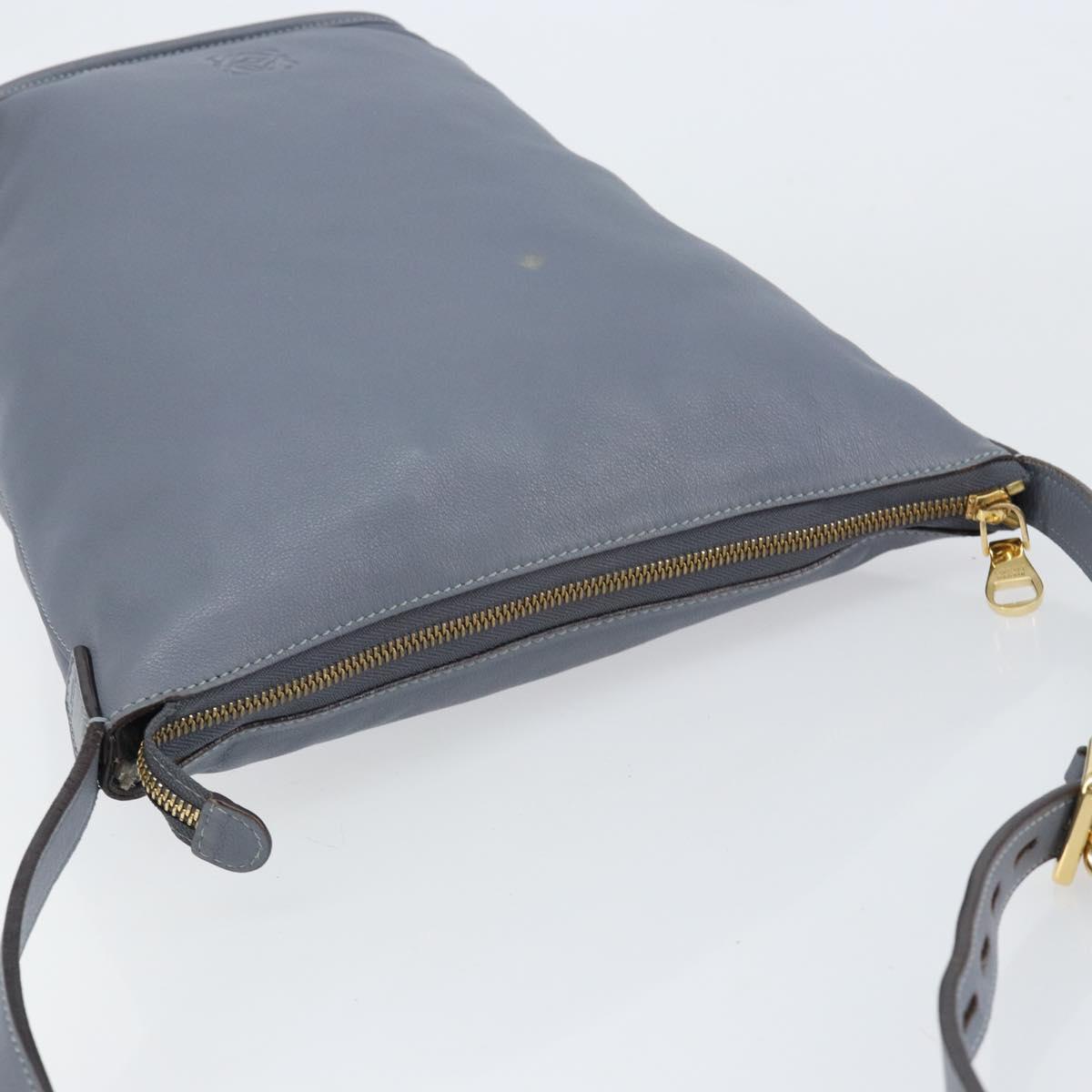 LOEWE Anagram Shoulder Bag Leather Blue Gold Auth mr1567