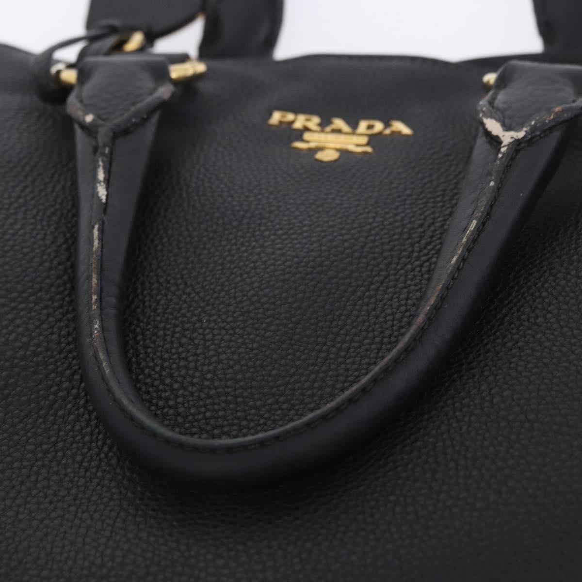 PRADA Hand Bag Leather 2way Black Gold Auth mr1569