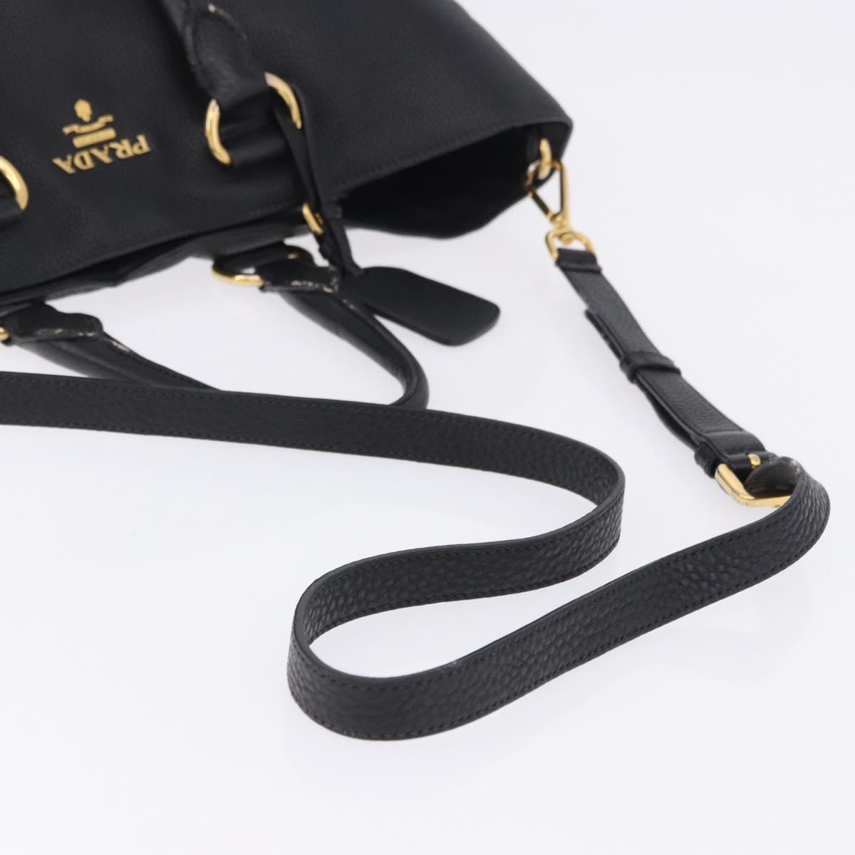PRADA Hand Bag Leather 2way Black Gold Auth mr1569
