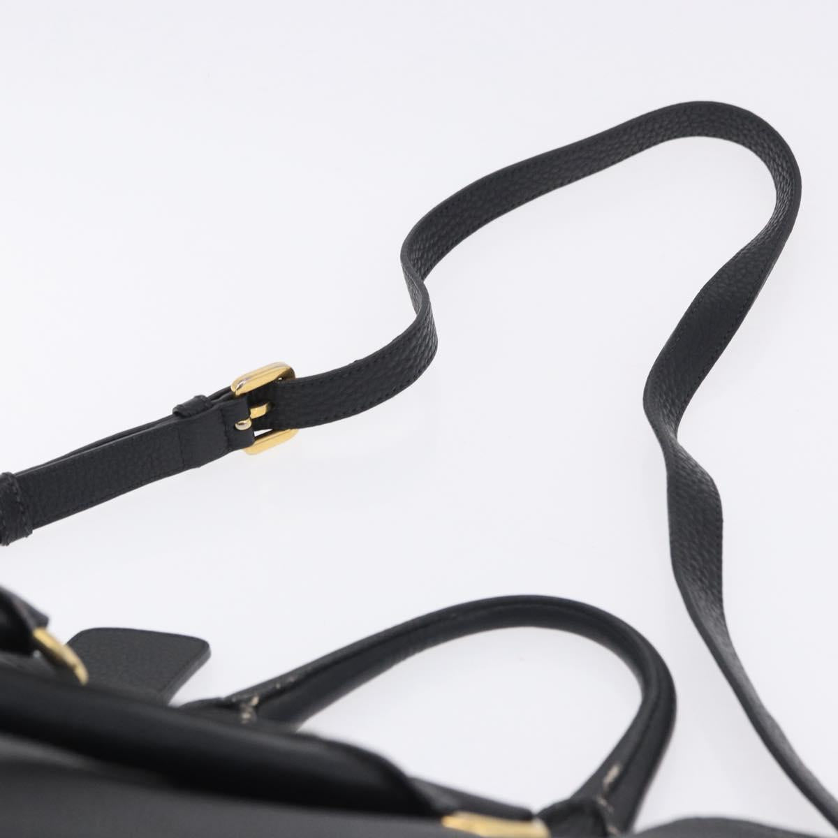 PRADA Hand Bag Leather 2way Black Gold Auth mr1569