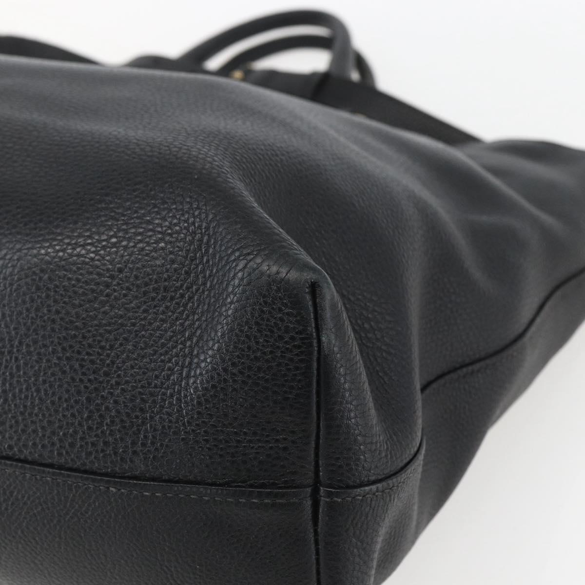 PRADA Hand Bag Leather 2way Black Gold Auth mr1569