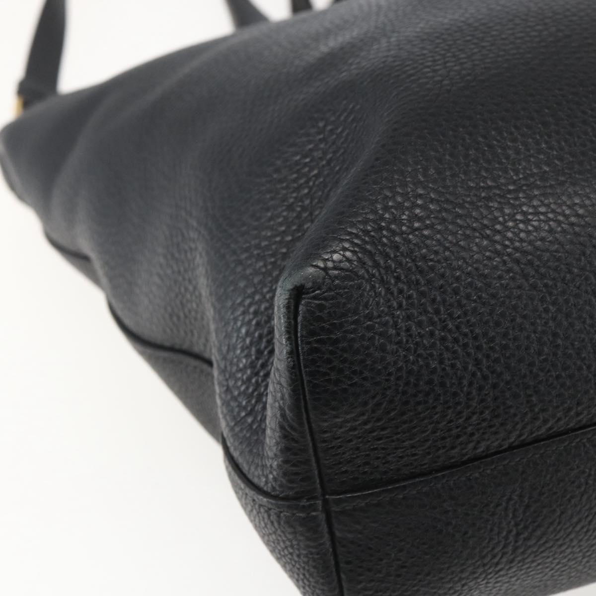 PRADA Hand Bag Leather 2way Black Gold Auth mr1569