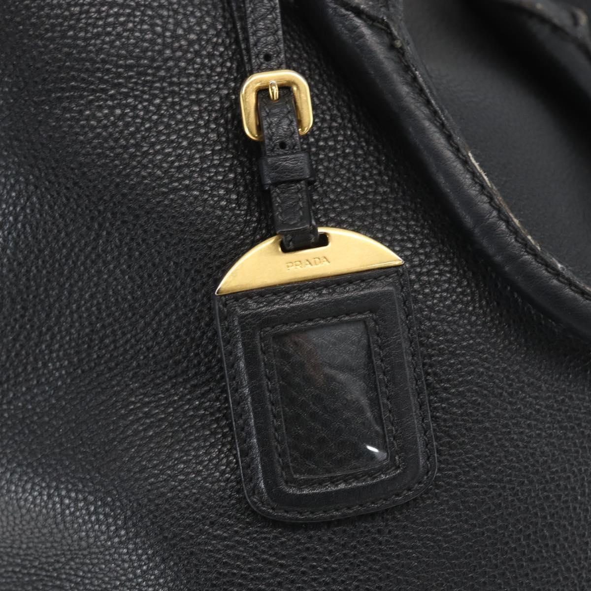 PRADA Hand Bag Leather 2way Black Gold Auth mr1569