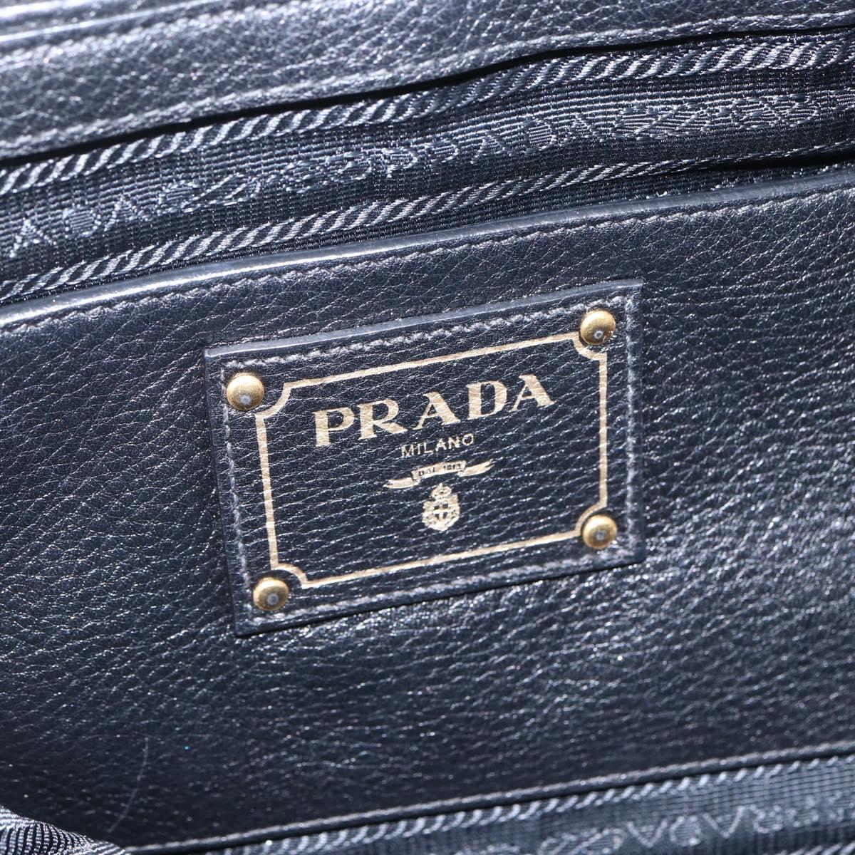 PRADA Hand Bag Leather 2way Black Gold Auth mr1569