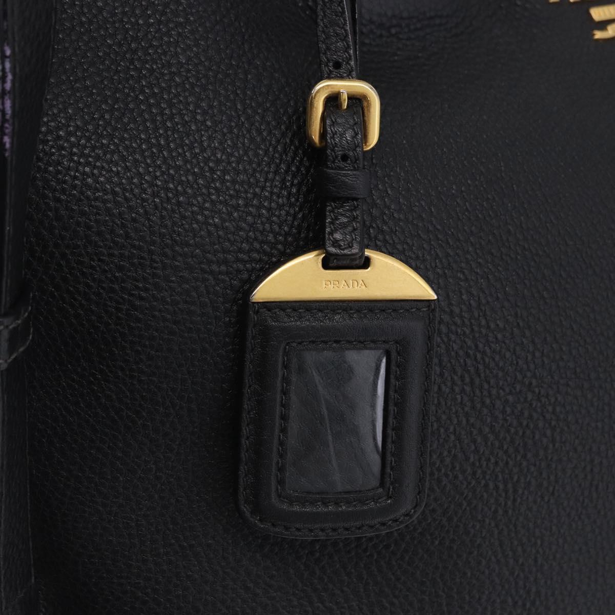 PRADA Hand Bag Leather 2way Black Gold Auth mr1569