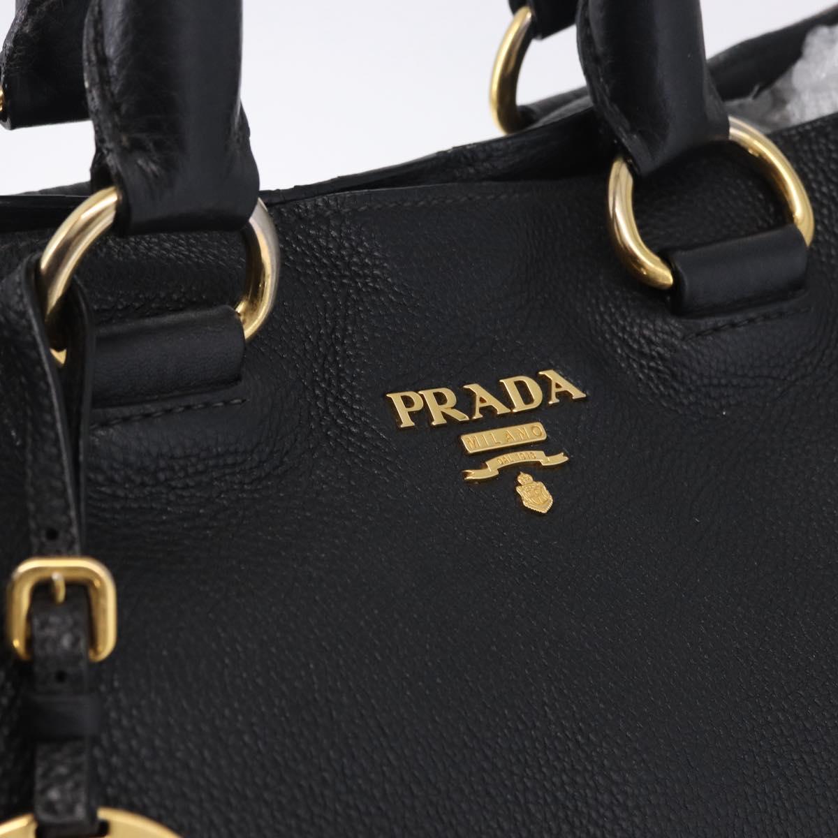 PRADA Hand Bag Leather 2way Black Gold Auth mr1569