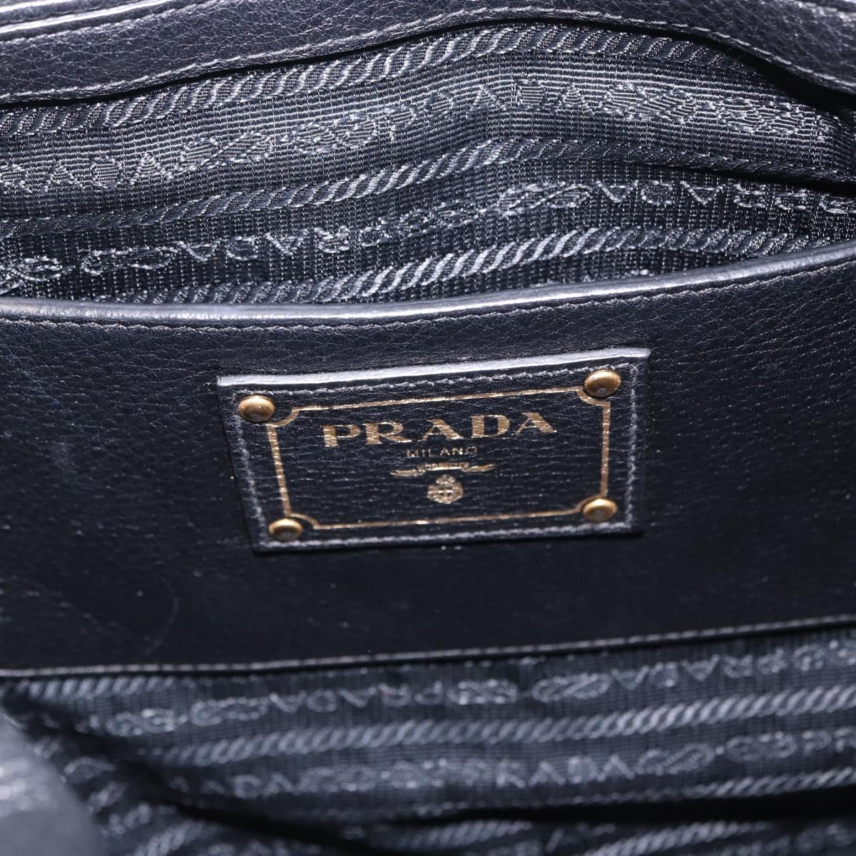 PRADA Hand Bag Leather 2way Black Gold Auth mr1569