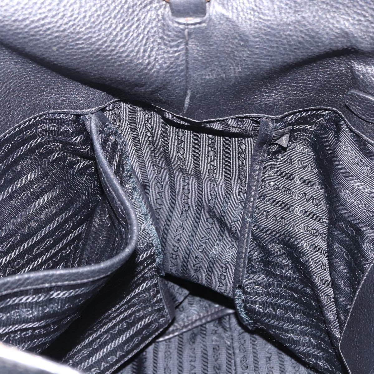 PRADA Hand Bag Leather 2way Black Gold Auth mr1569