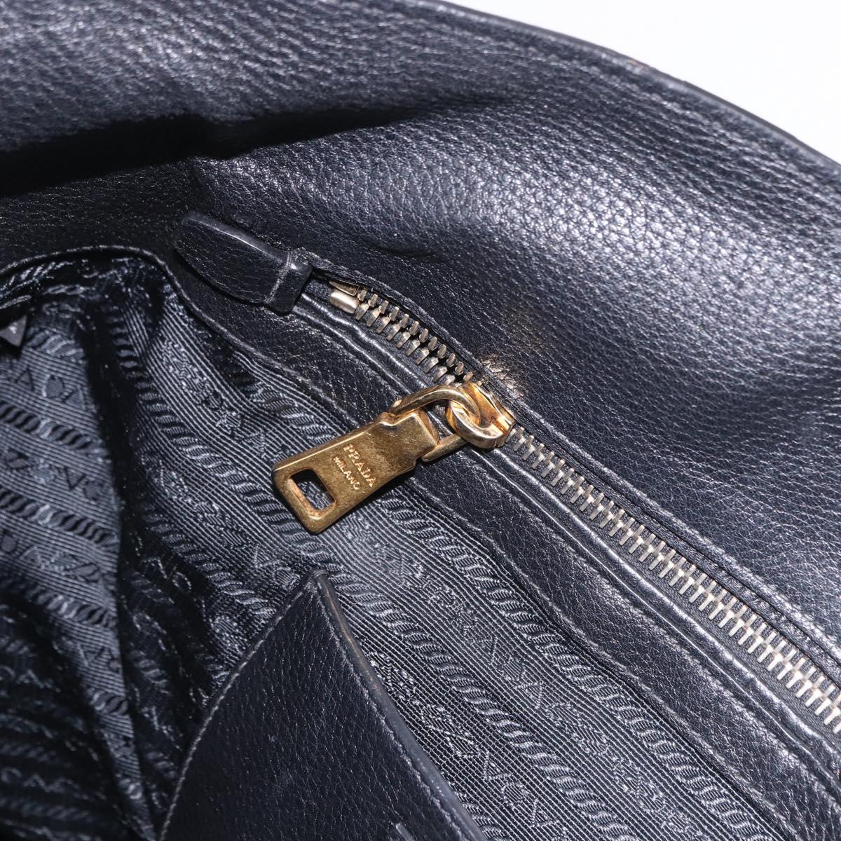 PRADA Hand Bag Leather 2way Black Gold Auth mr1569