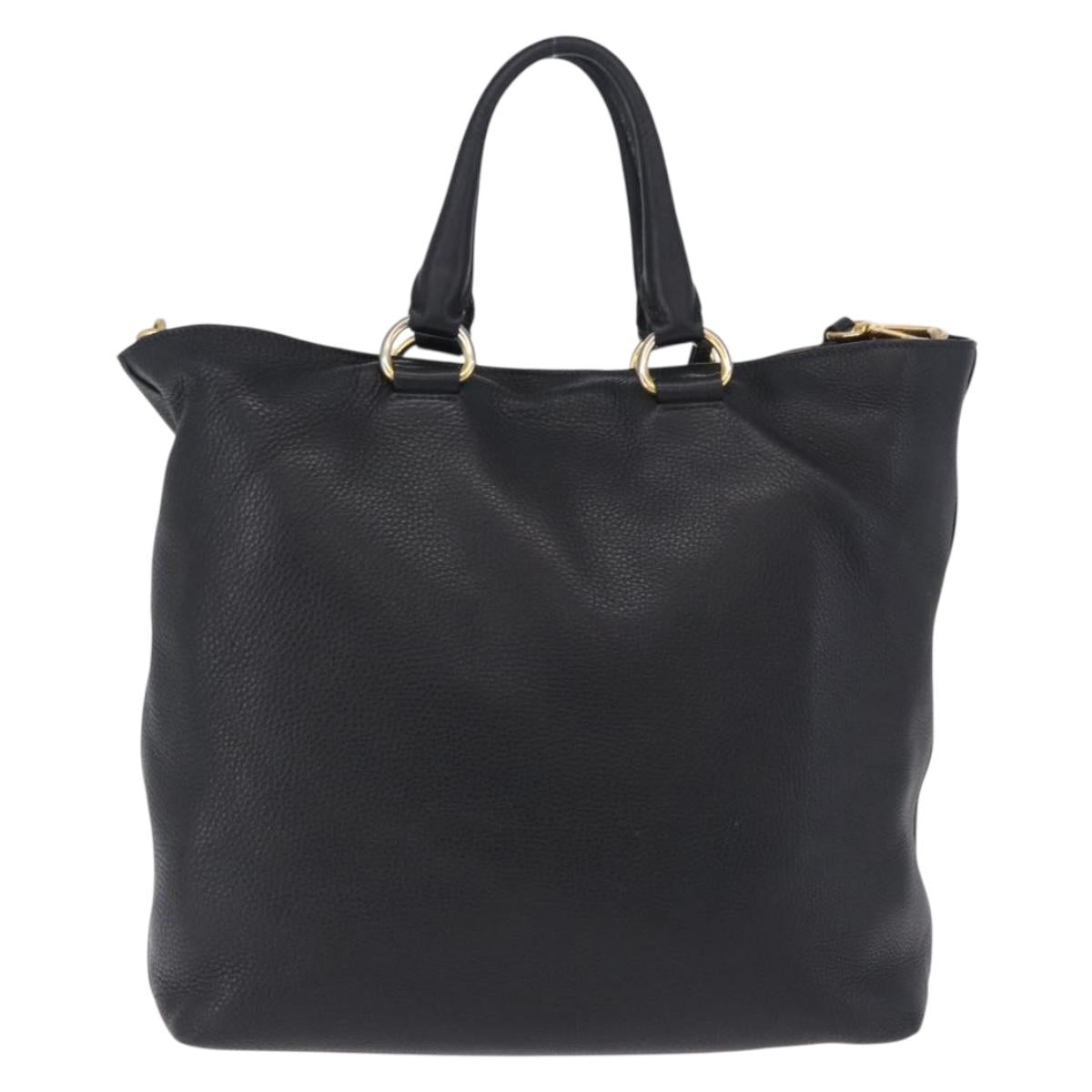 PRADA Hand Bag Leather 2way Black Gold Auth mr1569