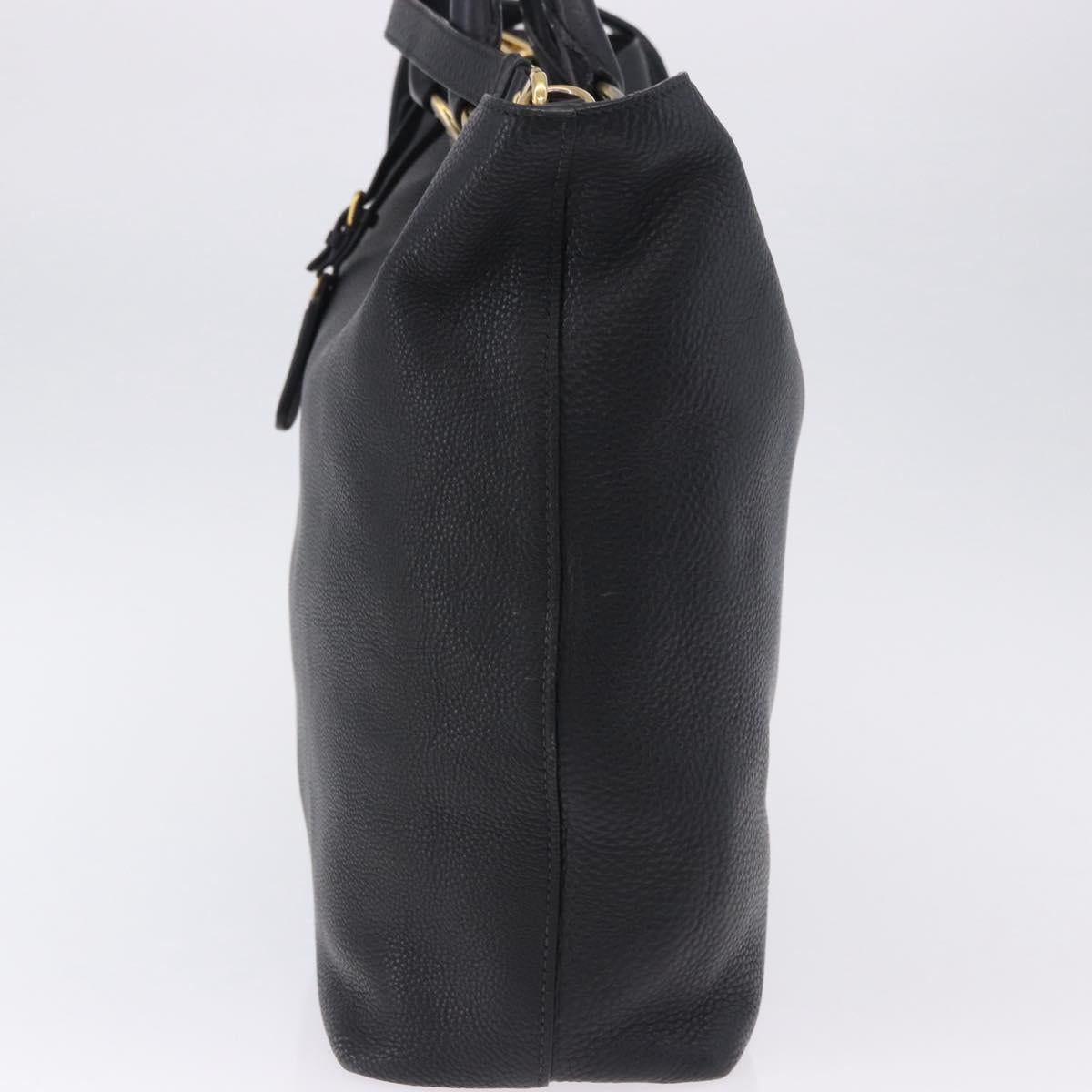 PRADA Hand Bag Leather 2way Black Gold Auth mr1569