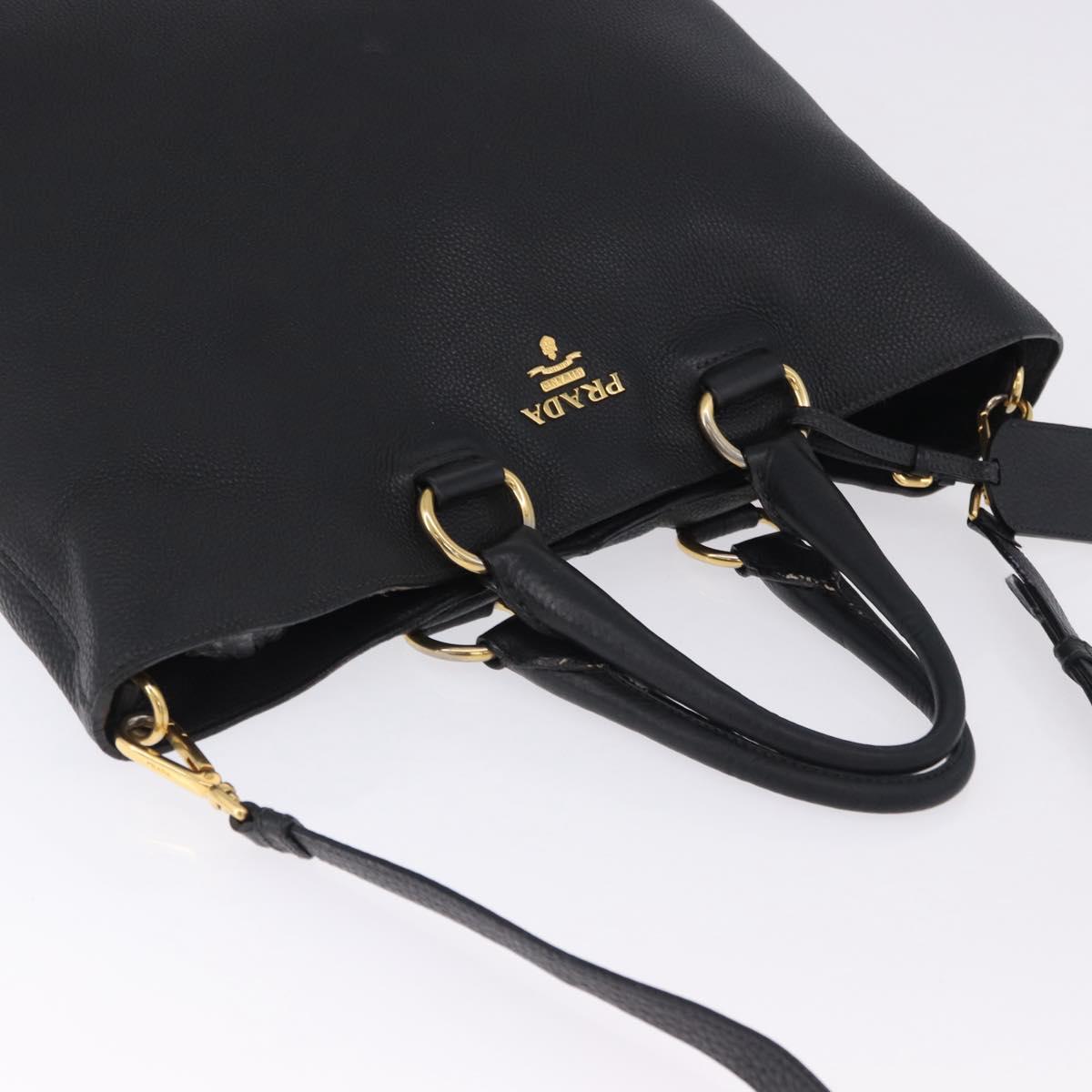 PRADA Hand Bag Leather 2way Black Gold Auth mr1569