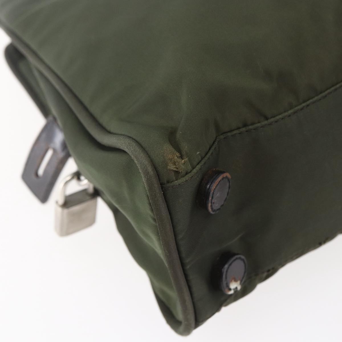 PRADA Hand Bag Nylon Khaki Silver Auth mr1570