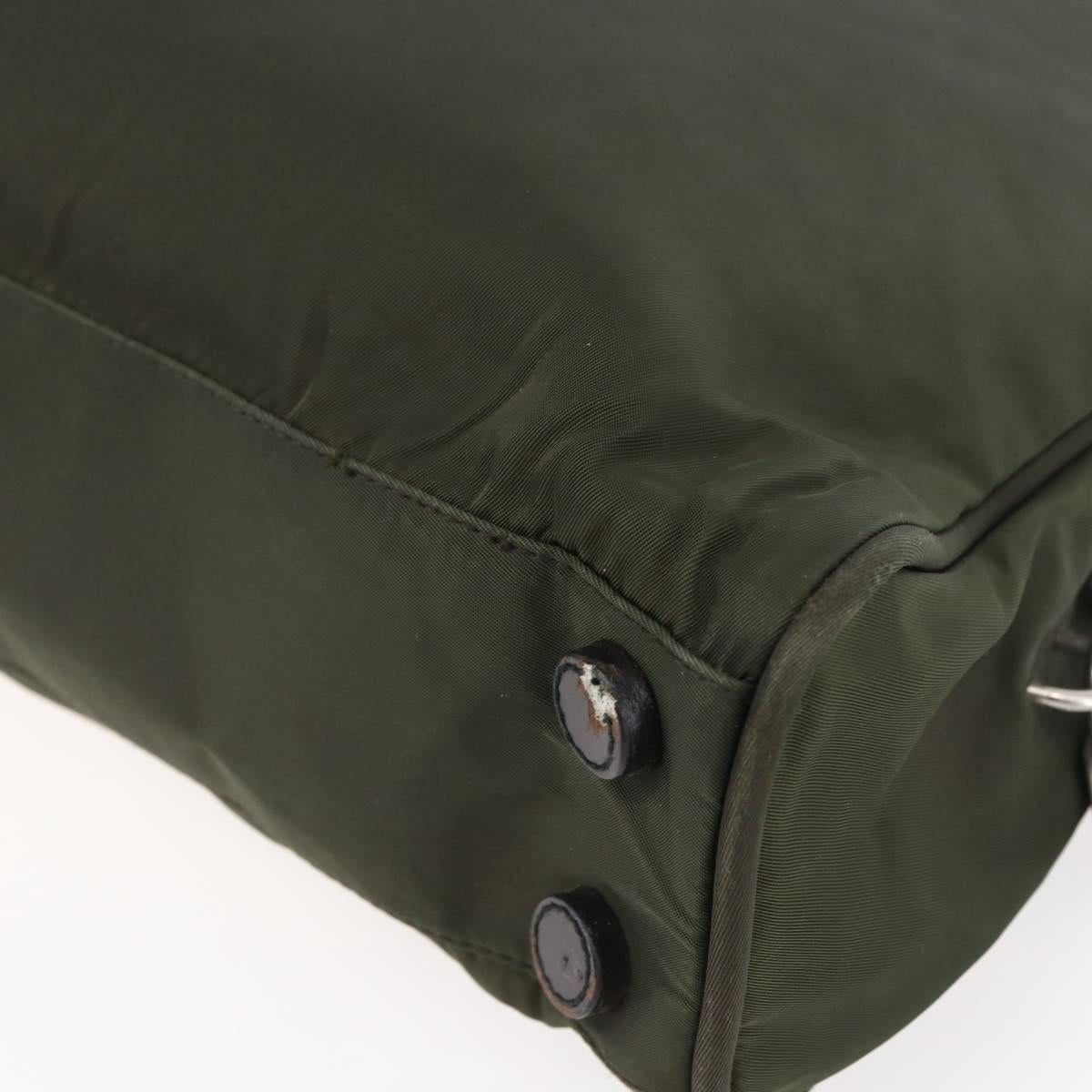 PRADA Hand Bag Nylon Khaki Silver Auth mr1570