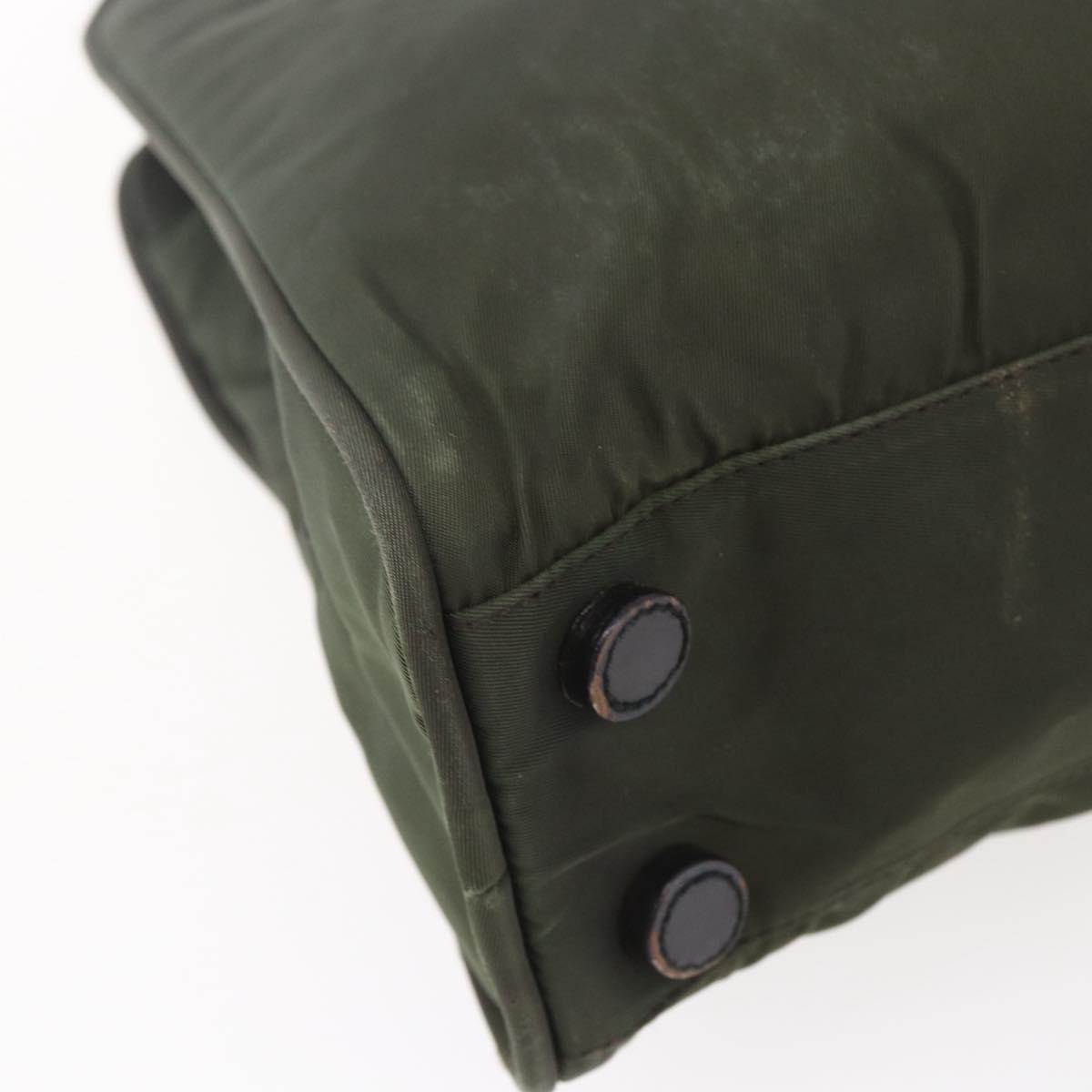 PRADA Hand Bag Nylon Khaki Silver Auth mr1570