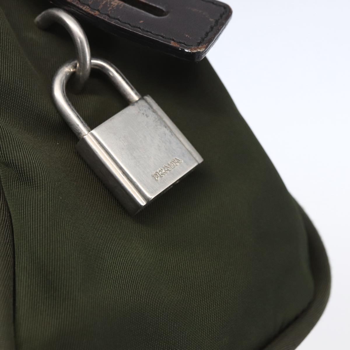 PRADA Hand Bag Nylon Khaki Silver Auth mr1570