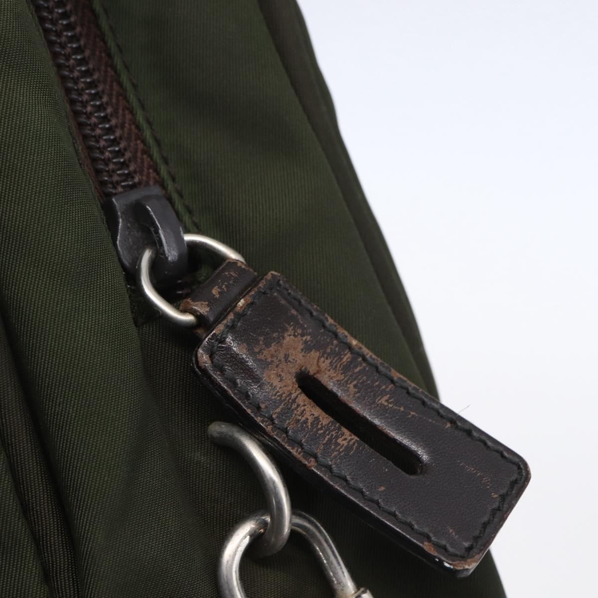 PRADA Hand Bag Nylon Khaki Silver Auth mr1570