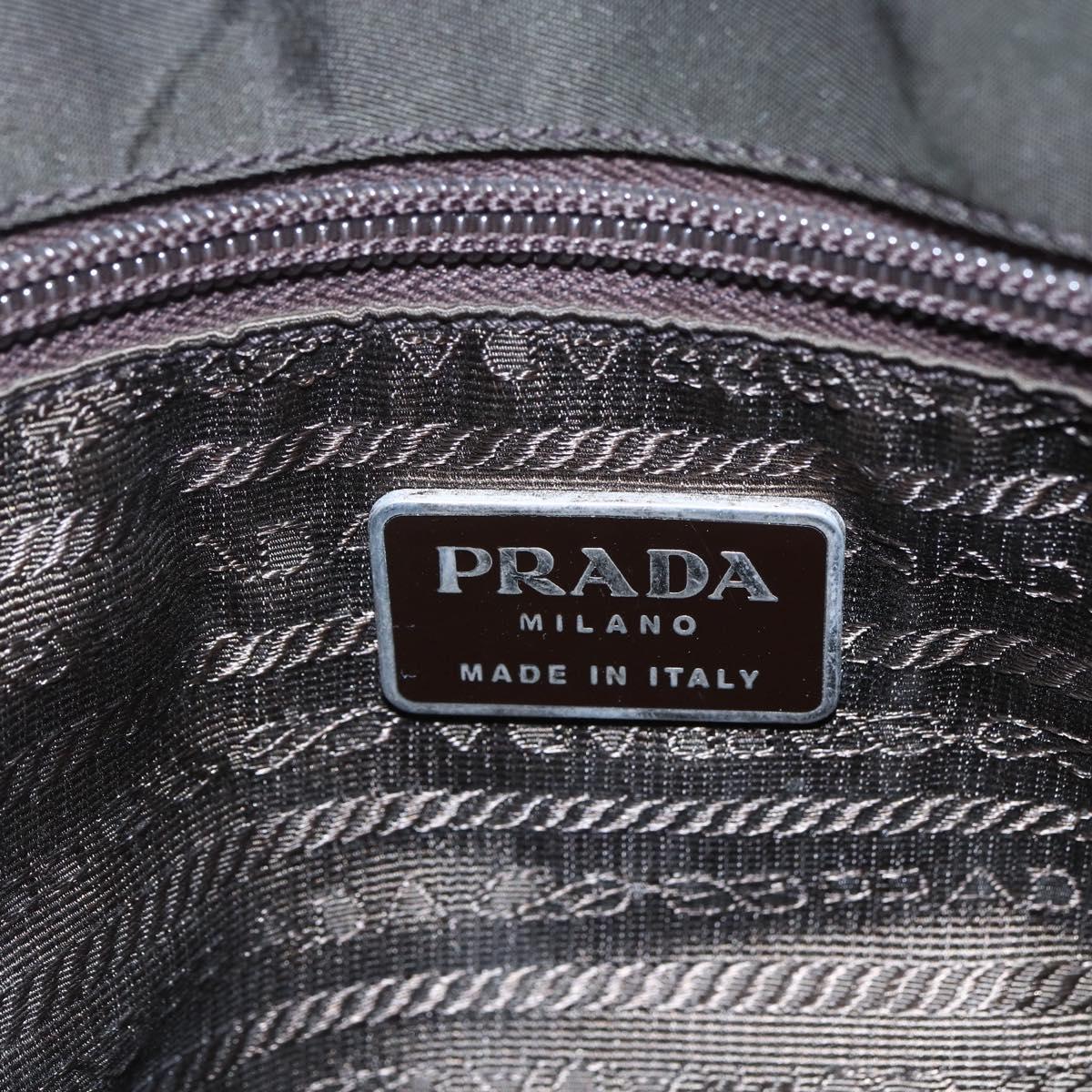 PRADA Hand Bag Nylon Khaki Silver Auth mr1570