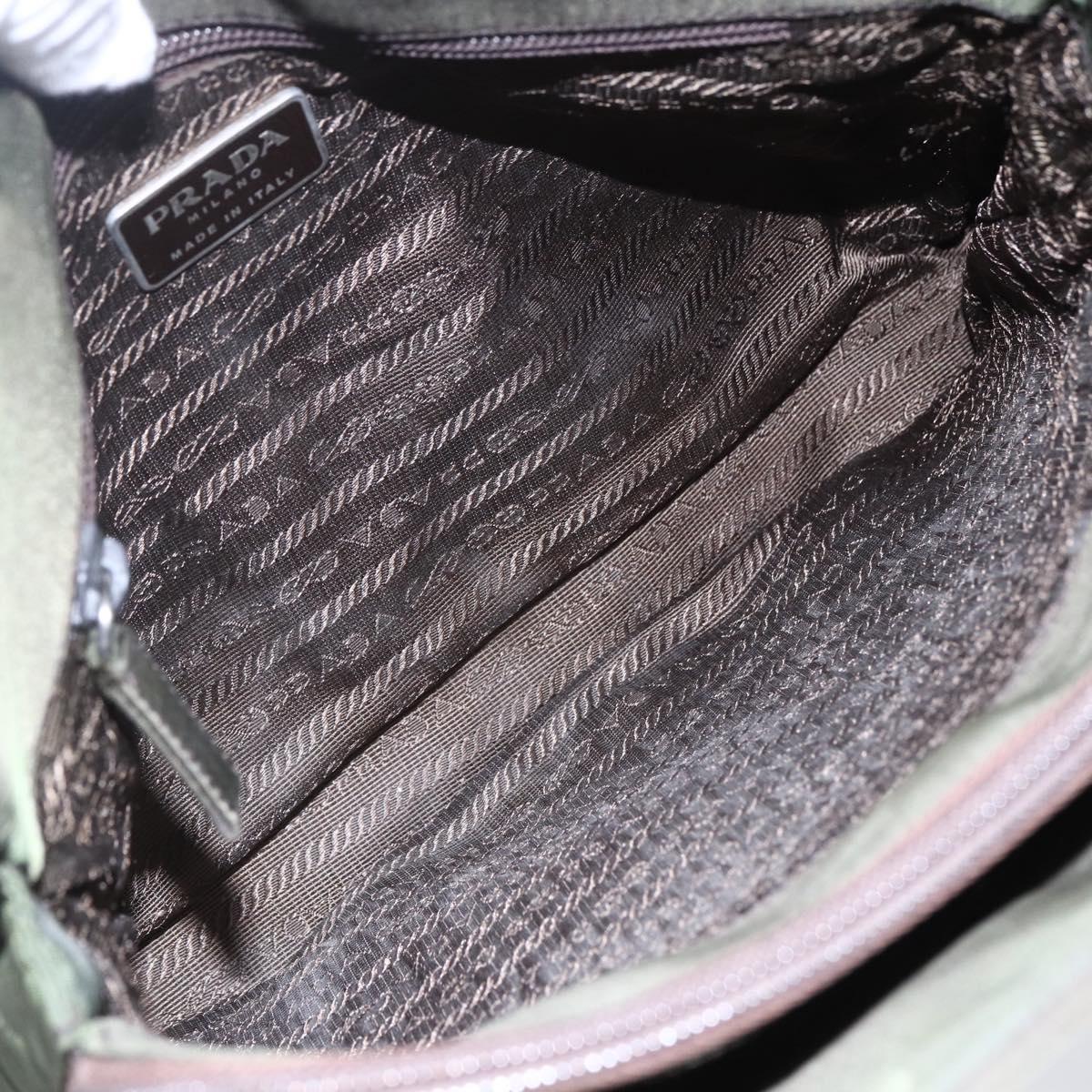 PRADA Hand Bag Nylon Khaki Silver Auth mr1570