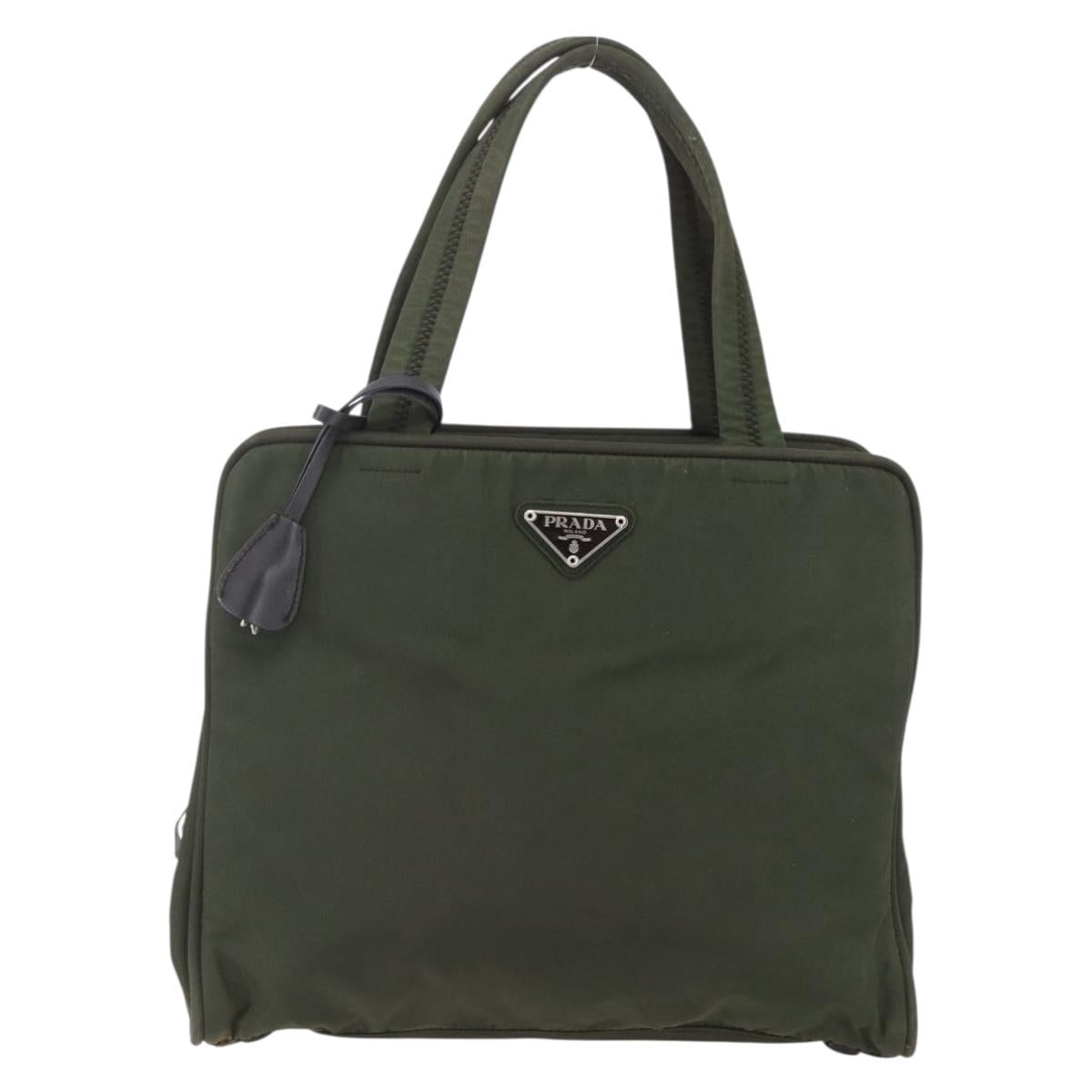 PRADA Hand Bag Nylon Khaki Silver Auth mr1570