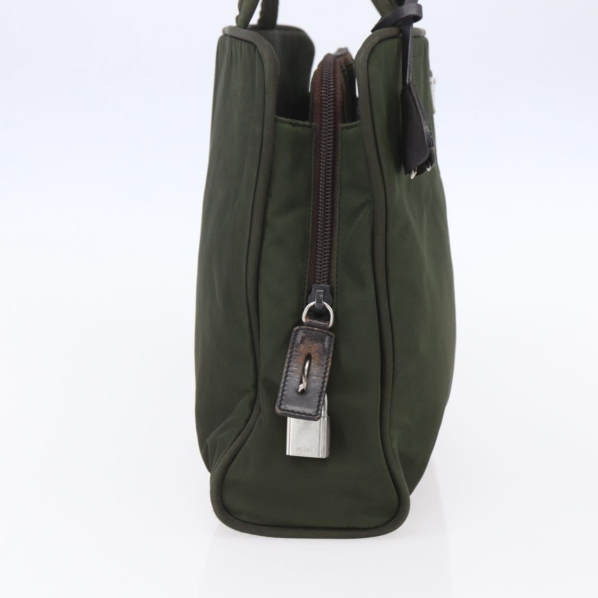 PRADA Hand Bag Nylon Khaki Silver Auth mr1570