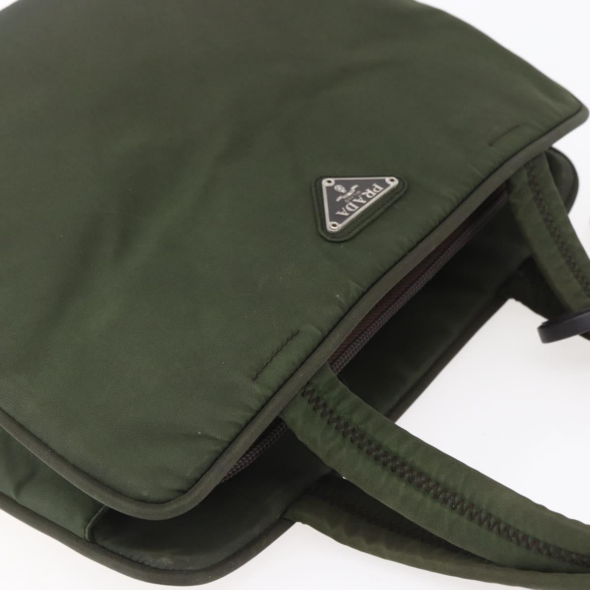 PRADA Hand Bag Nylon Khaki Silver Auth mr1570