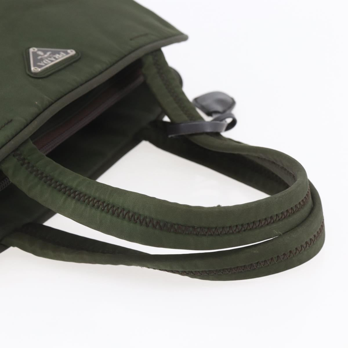 PRADA Hand Bag Nylon Khaki Silver Auth mr1570