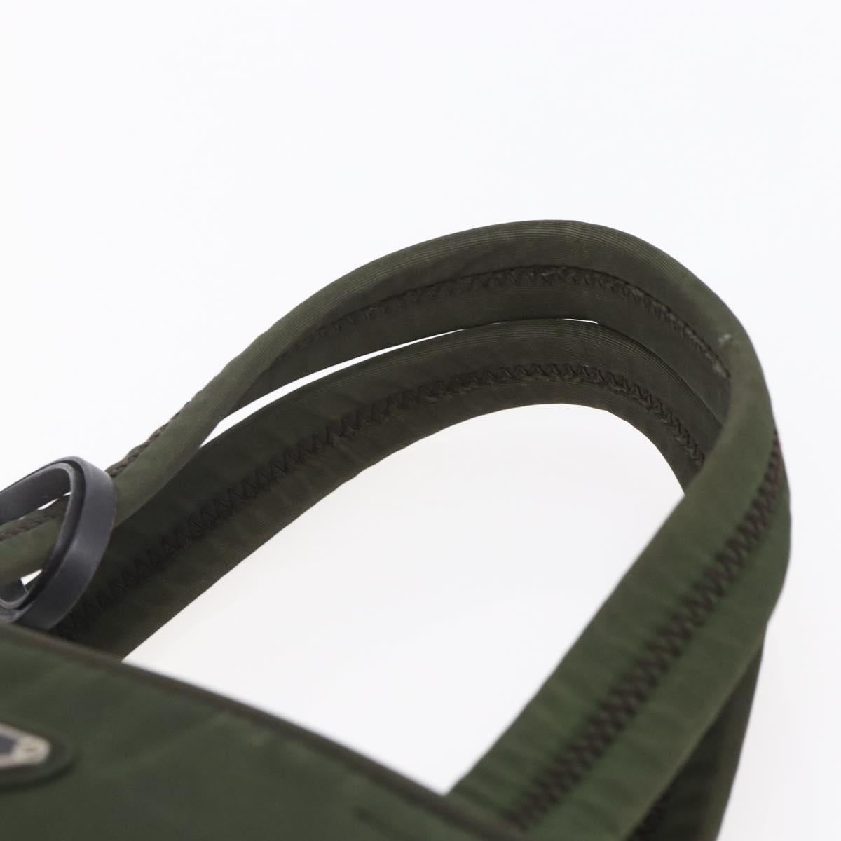 PRADA Hand Bag Nylon Khaki Silver Auth mr1570