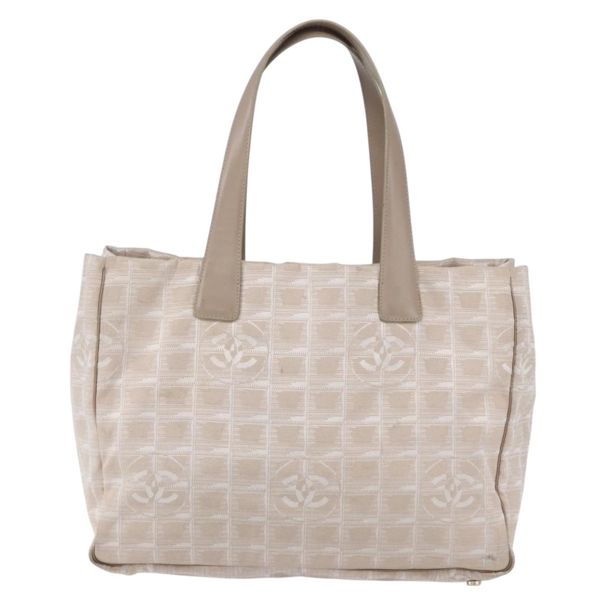 CHANEL New Travel Line Tote Bag Nylon Beige Gold CC Auth mr1575