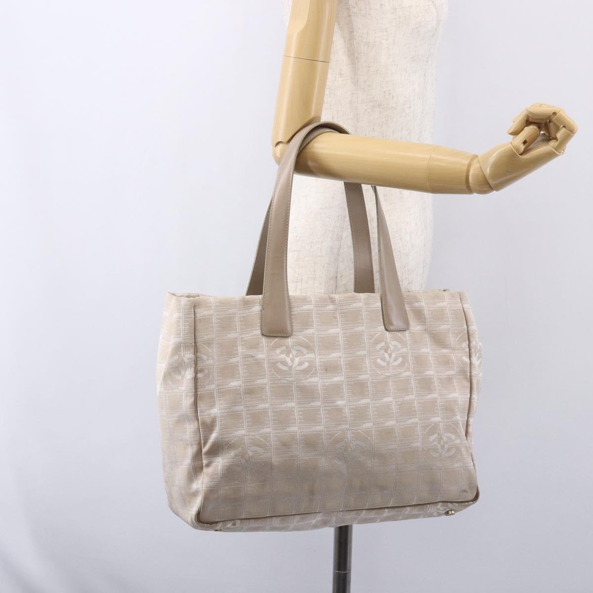 CHANEL New Travel Line Tote Bag Nylon Beige Gold CC Auth mr1575