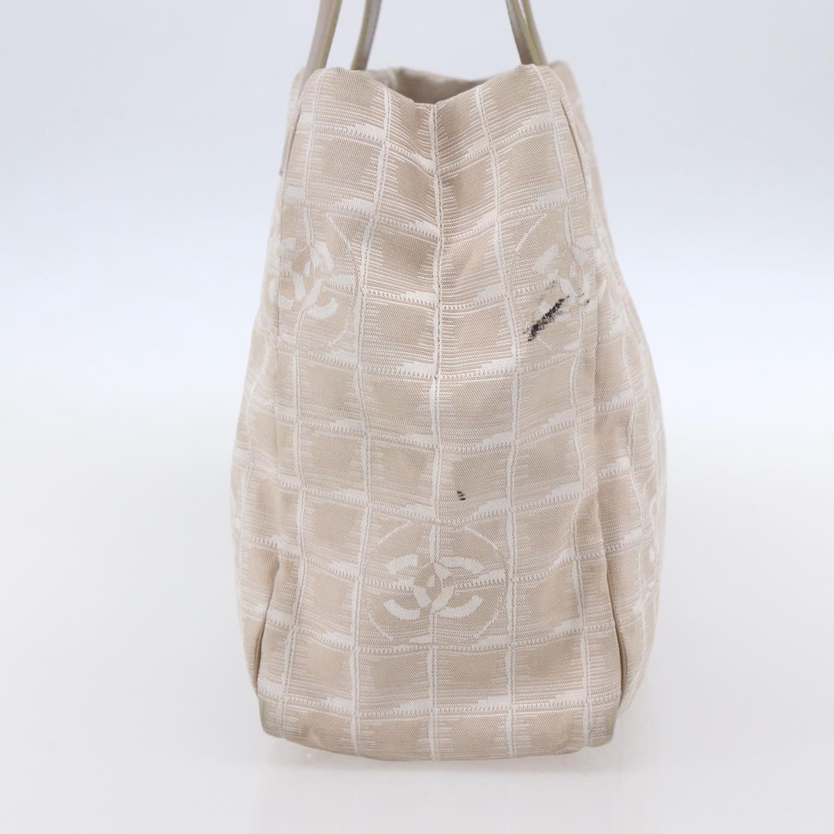 CHANEL New Travel Line Tote Bag Nylon Beige Gold CC Auth mr1575