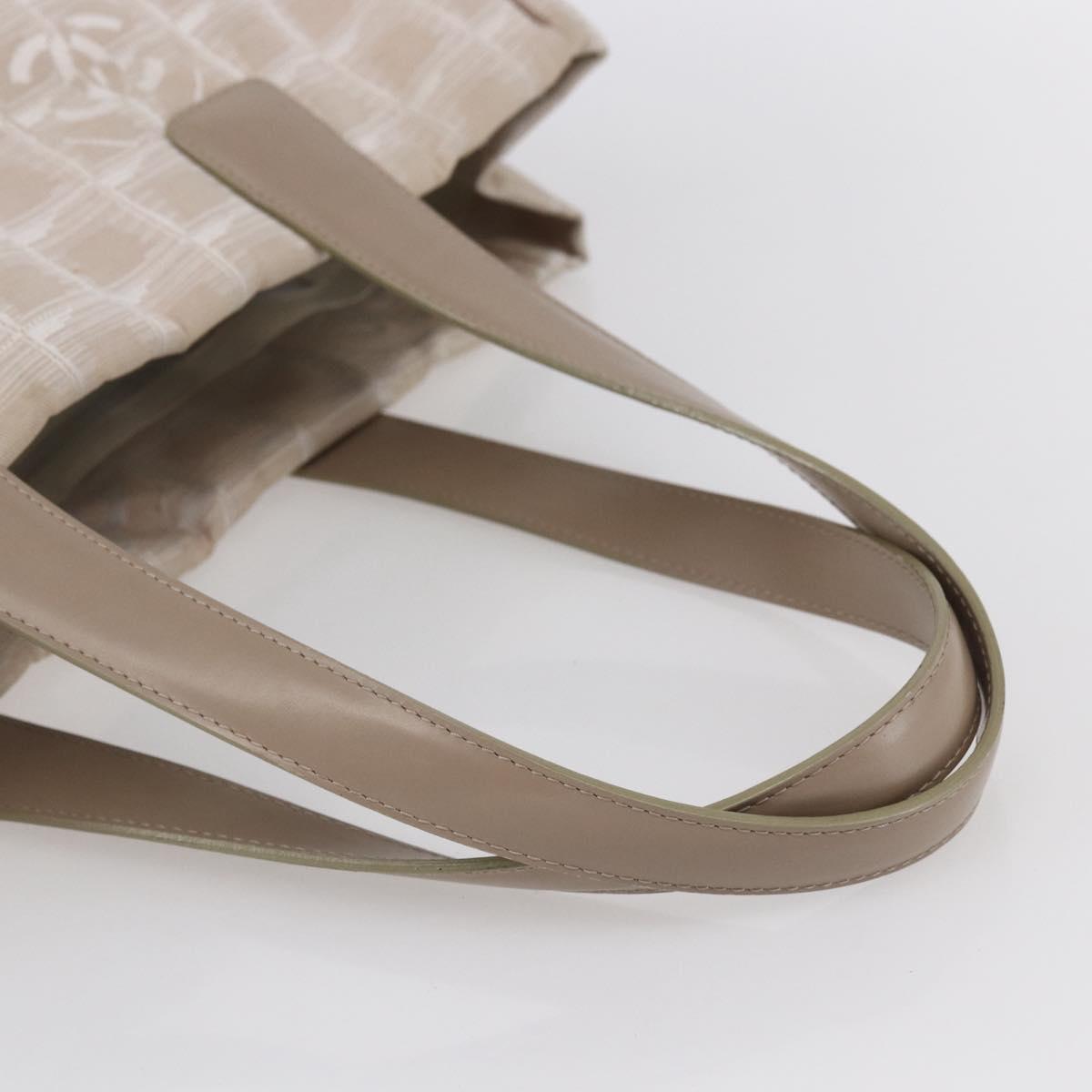 CHANEL New Travel Line Tote Bag Nylon Beige Gold CC Auth mr1575