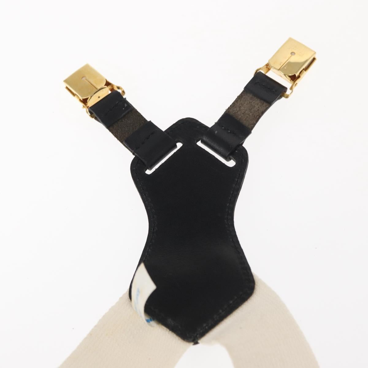 CHANEL Suspenders Canvas Leather White CC Auth mr1577